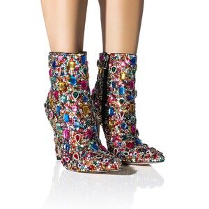 New Women’s Rhinestone High Heel Boots Glitter Zipper Ankle Boots Shoes Size 42